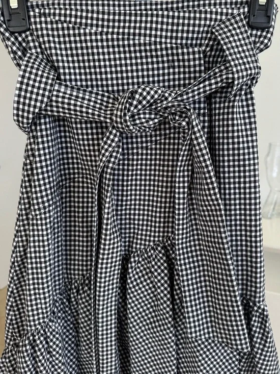 Pinko Black & White Gingham Tie-Waist A-Line Skirt, Asymmetric fabulous style, 4 - Picture 2 of 14